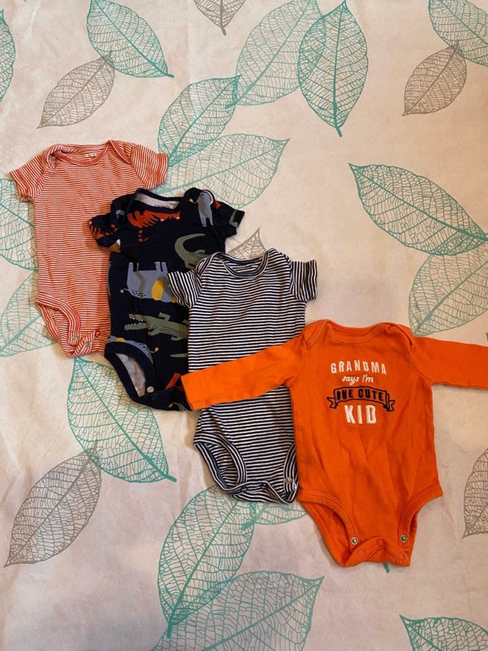 Carter's Orange Long-Sleeve Bodysuit + 3 Mixed Short-Sleeve Onesies
